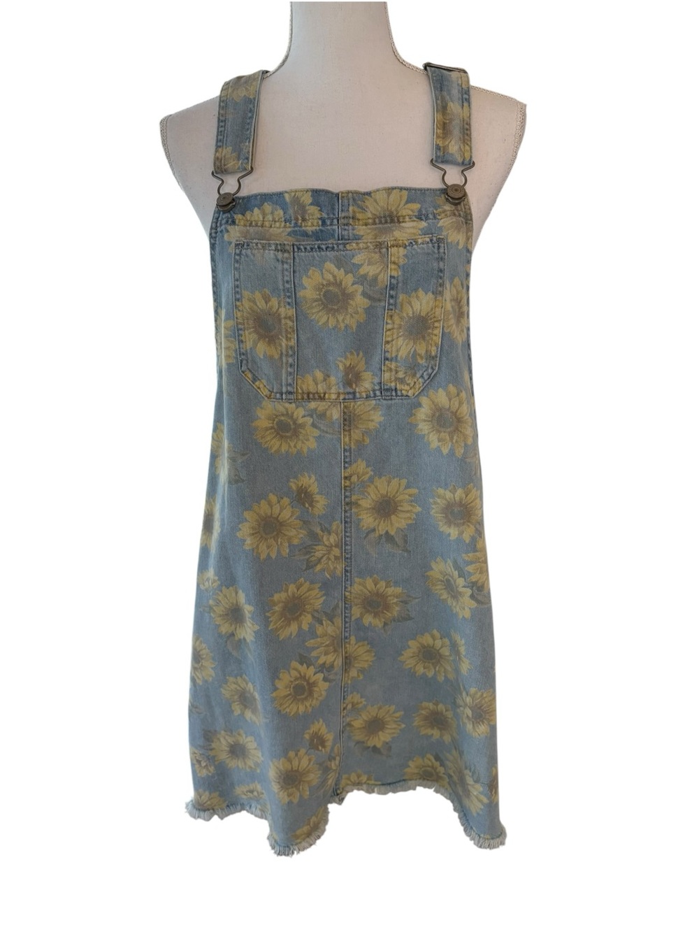 American Eagle Sunflower Denim Overall Mini Dress.  Size L